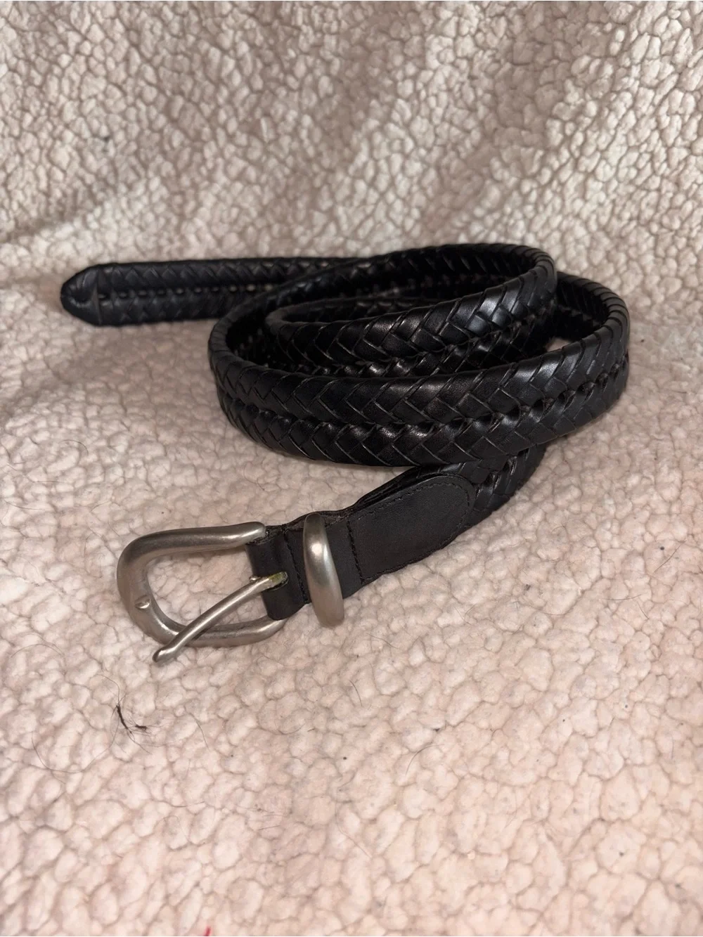 Coach Black Braided Woven Leather Belt Silver Buckle Classic Size 42